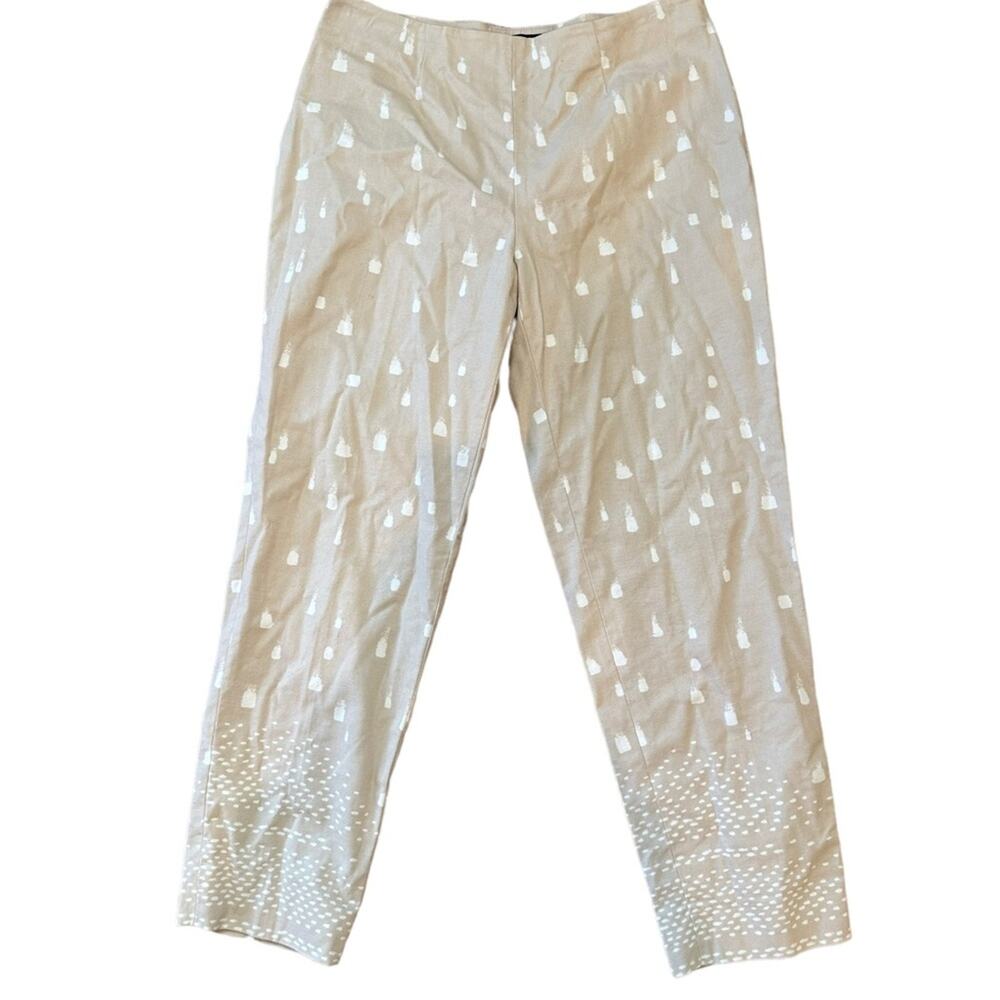 Piazza Sempione Audrey Pants Tan with White Brushed Pattern Size 46/ 10 Large